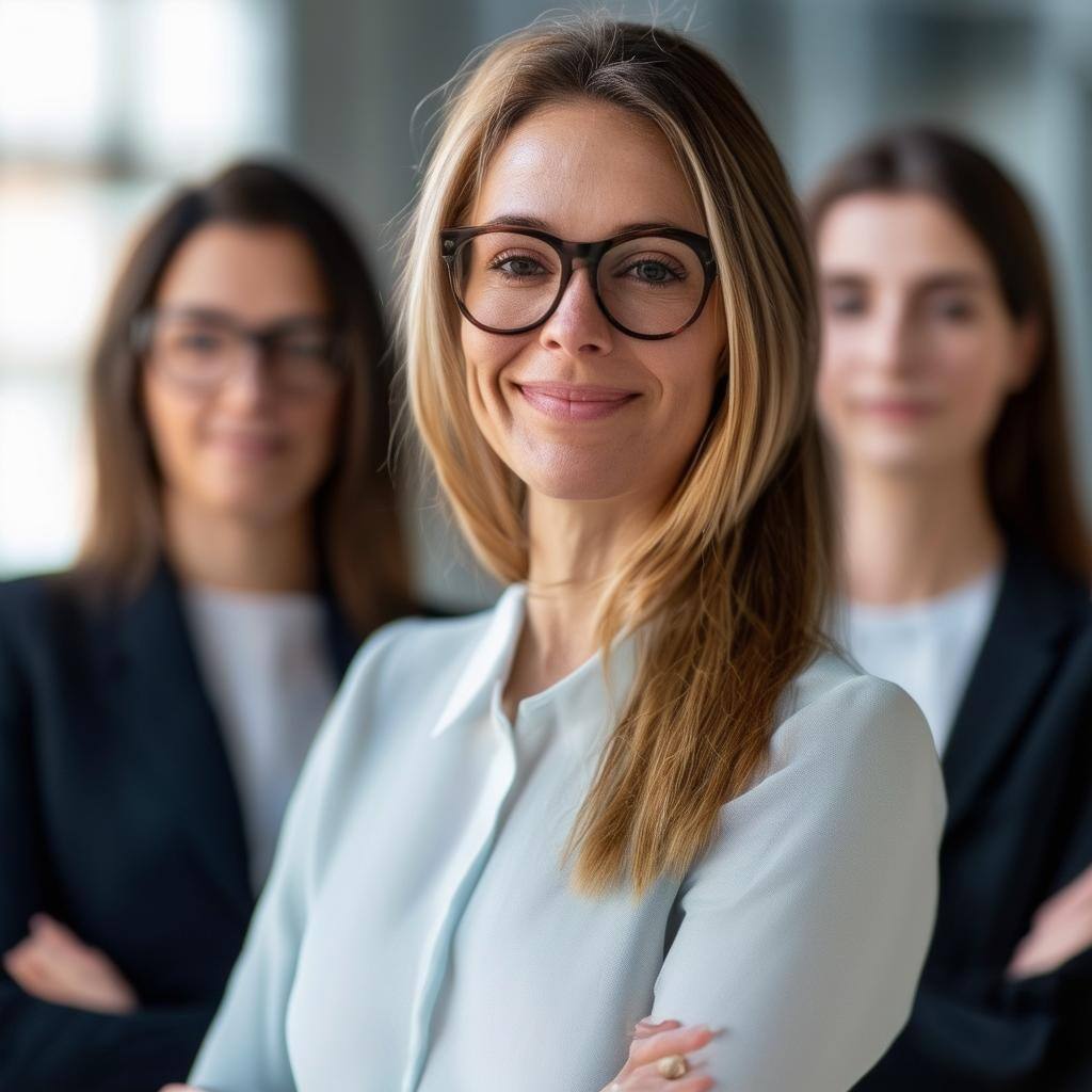female corporate leadership with team