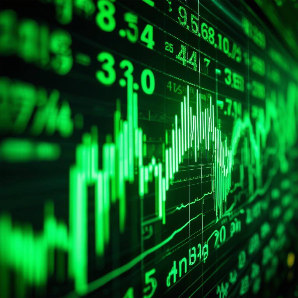 green financial markets stock price ticker going up